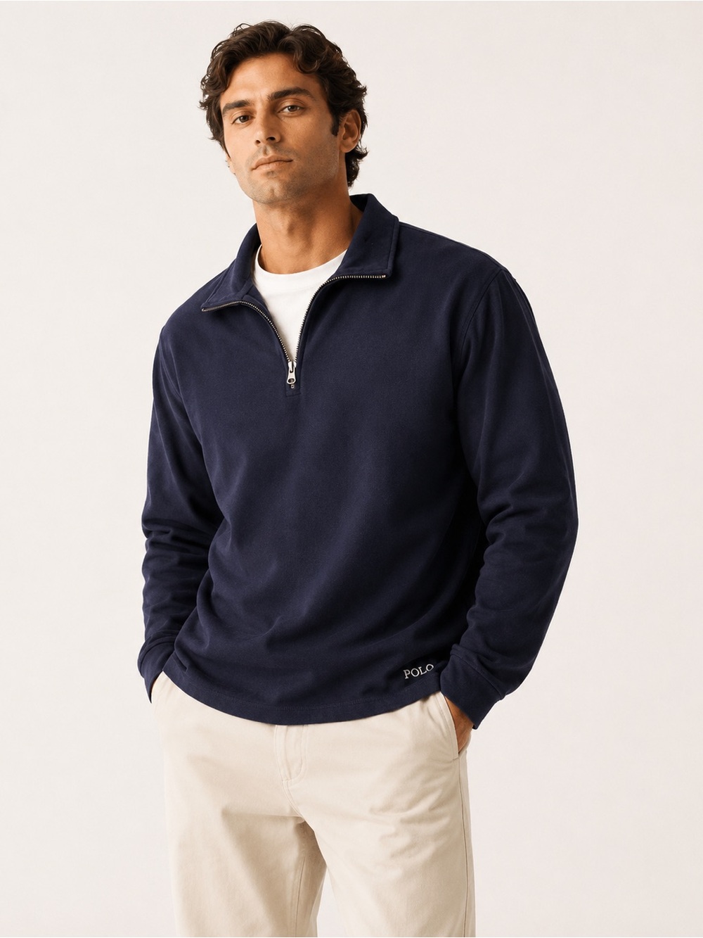 Polo Ralph Lauren 1/4 Zip Pullover Navy Cotton Lounge XL